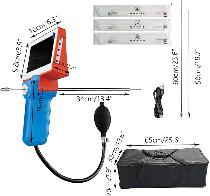 Artificial Insemination AI Gun Dog Visual Video Breeding Device Veterinary Tube Needle Gun for Medium or Large Dog,with Adjustable Light,Photo and Video Functions Dog