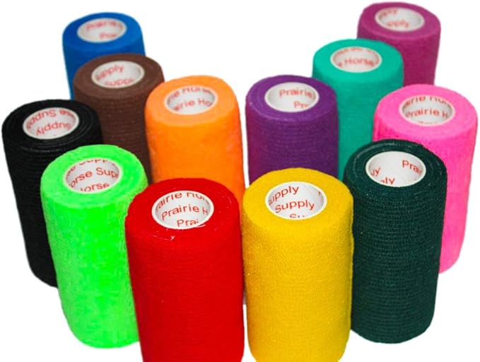 3 Inch Vet Wrap Tape Bulk (Assorted Colors) (Pack of 12) Self Adhesive Adherent Adhering Flex Bandage Grip Roll for Dog Cat Pet Horse