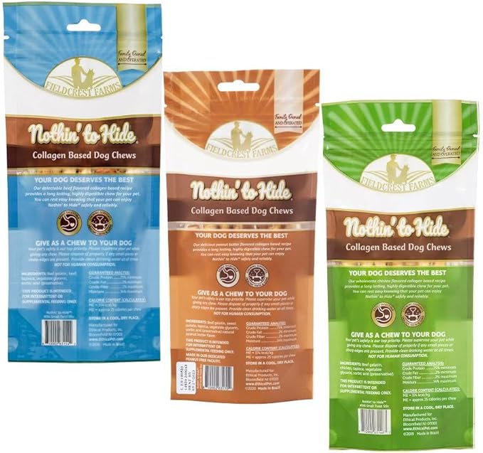Fieldcrest Farms Nothing to Hide Natural Rawhide Alternative Twist Stix for Dogs - 3 Pack (Chicken, Beef, Peanut Butter) Premium Easily Digestible Chews, Magnet