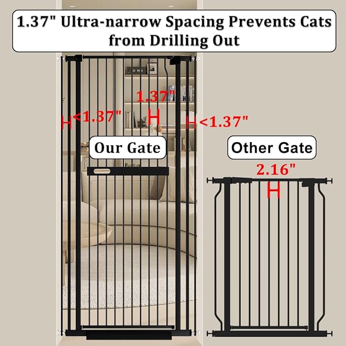 WAOWAO 71" Extra Tall Cat Pet Gate 29.92-45.66" Wide Pressure Mounted Walk Through Swing Auto Close Safety Black Metal Dog Pet Puppy Cat for Indoor Stairs,Doorways