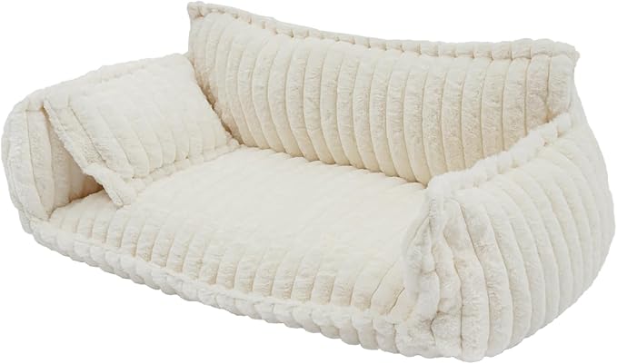 Pet Couch Calming Bed, Pet Couch with Removable Washable Cover, Plush Pets Sofa for Indoor Use, Supportive Orthopedic Dog Bed (White)