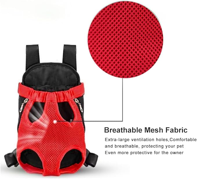 Dog Carrier Backpack, Adjustable Puppy Front Carrier Backpack, Ventilated Dog Chest Carrier for Hiking Camping Travel, Sling Bag for Small Medium Dog Cat Rabbit Puppies, Suit 9-13 lbs (Red, L)
