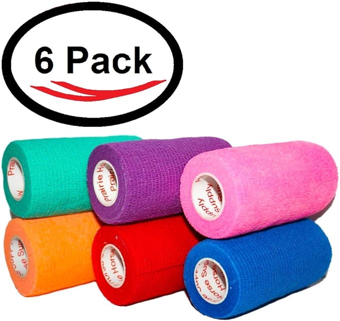 3 Inch Vet Wrap Tape Bulk (Assorted Colors) (Pack of 6) Self Adhesive Adherent Adhering Flex Bandage Grip Roll for Dog Cat Pet Horse