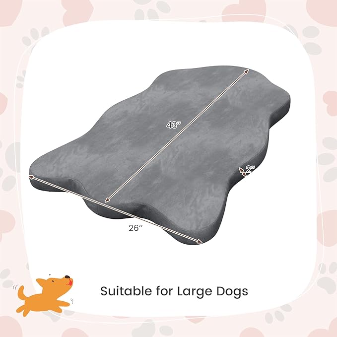 Giantex Memory Foam Dog Bed with Removable Washable Cover, Non-Slip Bottom, Egg Crate Foam Pet Sleeping Mat for Large Medium Dogs, 43 x 26 inch, Orthopedic Dog Bed Indoor Outdoor (Gray)