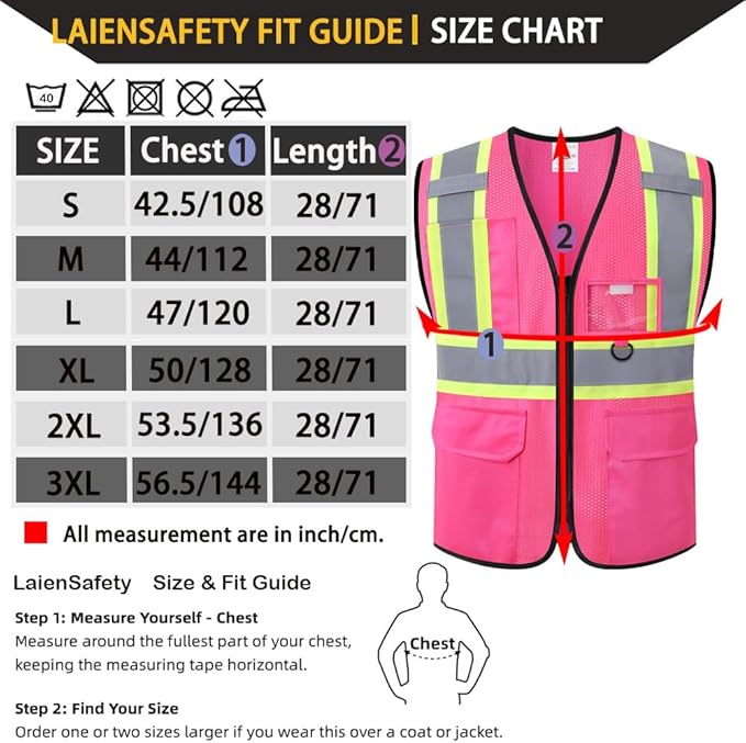 Safety Vest for Men Women Reflective with Multiple Pockets Mesh High Visibility Construction Work Vest,Meets ANSI/ISEA Standards(EK1-178-Pink-3XL)