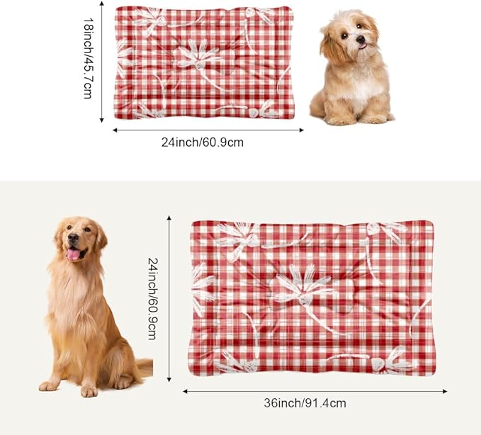 Red Floral Plaid Classic Backseat Dog Bed Non-Slip Mat for Dog Crate Crate Pads Pillow for Cages Washable Non-Slip Bed Small Cute Mat Pillows Indoor Outdoor 24X18 Inch