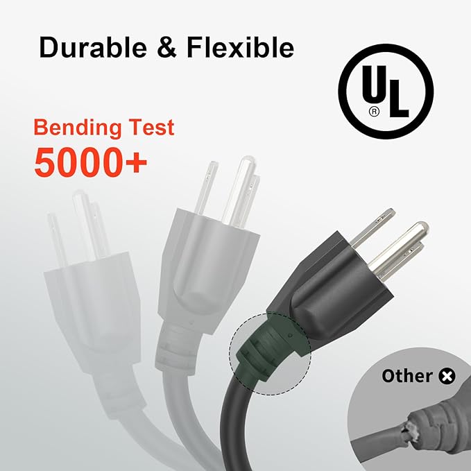Outdoor Extension Cord Waterproof 25 FT, Black 14/3 SJTW Heavy Duty, Flexible 100% Copper 3 Prong Extension Cord for Lawn, Garage,UL Listed