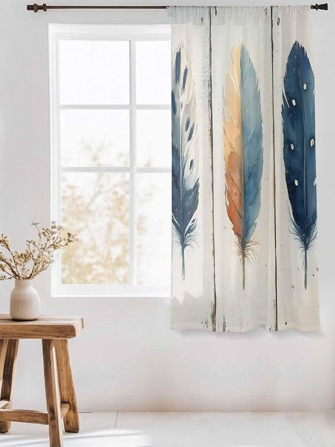Sheer Curtains 72 Inches Long, Boho Ombre Vintage Wooden Grain Privacy Voile