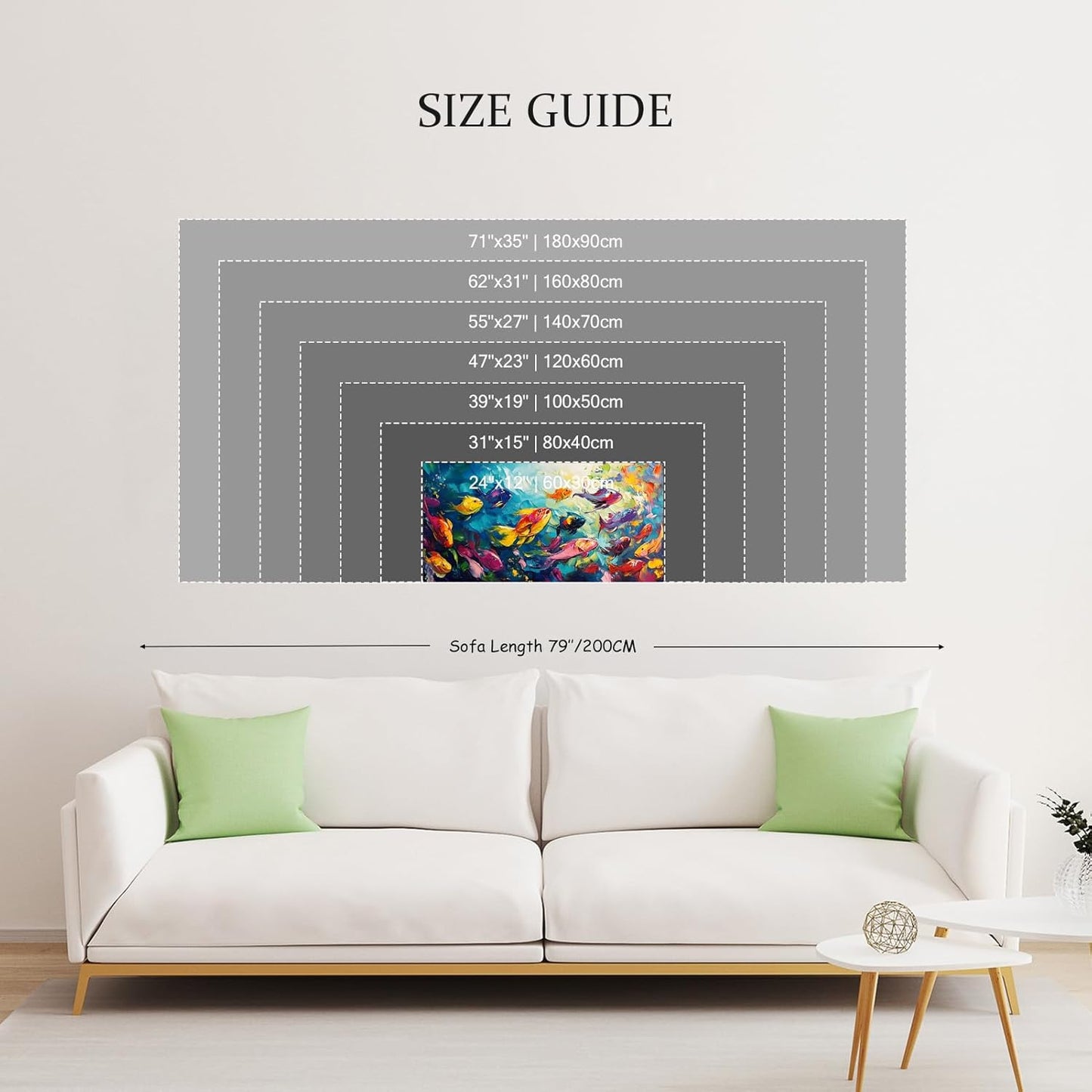 School of Fish Printed Canvas Wall Art – Framed Abstract Ocean Print – Vibrant Fish Wall Decor for Living Room, Bedroom, Office (Black Framed, 31"x15"|80x40cm)