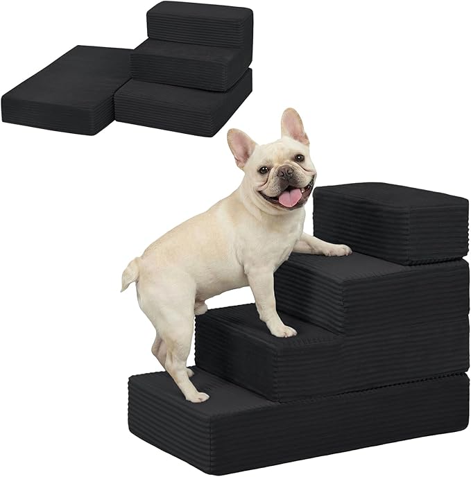 Dog Stairs for Small Dogs, 4 Step Pet Stairs for High Beds and Couch, Dog Steps for Bed Balanced 18" H, Foldable Pet Ramp for Large Cats Climb, Non-Slip Bottom Doggy Step, Black