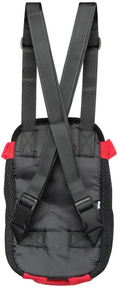 Pet Dog Puppy Cat Carrier Five Holes Backpack Double Shoulder Straps Mesh Front Chest Backpack Bag, M, Red