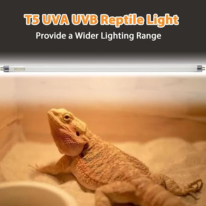 T5 10.0 UVB Reptile Light Bulb 22 inch, Desert Reptile UVB Bulb 24W, for Lizards, Bearded Dragons, Chameleons