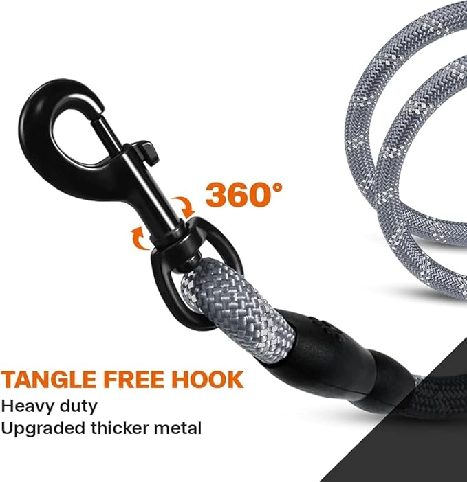 Taglory Rope Dog Leash 5 FT with Comfortable Padded Handle, Highly Reflective Threads Leash and Anti-Tangle Clip for Walking Small Dogs, 3/8 inch, Grey