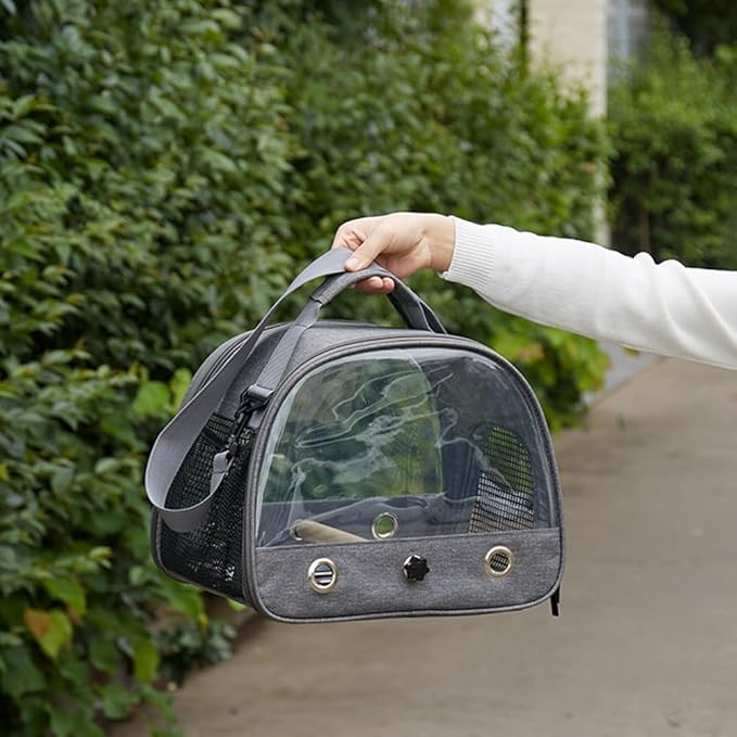 Bird Travel Carrier with Stainless Steel Tray,Lightweight Breathable Parrot Cage with Removable Wooden Stand Stick and Long Shoulder Strap,Bird Cages for Parakeets Budgie