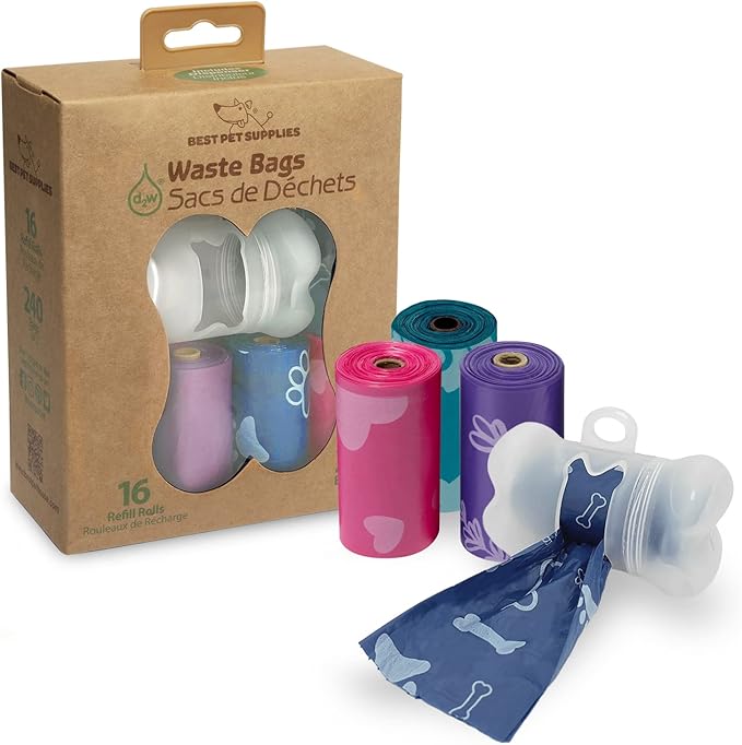 Best Pet Supplies Dog Poop Bags for Waste Refuse Cleanup, Doggy Roll Replacements for Outdoor Puppy Walking and Travel, Leak Proof and Tear Resistant, Thick Plastic - Assorted, 240 Bags