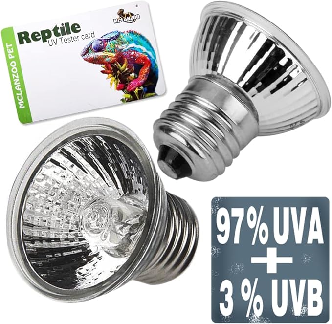 UVA UVB Reptile Light Bulbs 4 Pack 50W,Basking Light Heat Lamp for Reptiles and Amphibian Tank Terrariums Cage for Turtle,Bearded Dragon, Works with Various Lamp Fixtures Come with UV Test Card