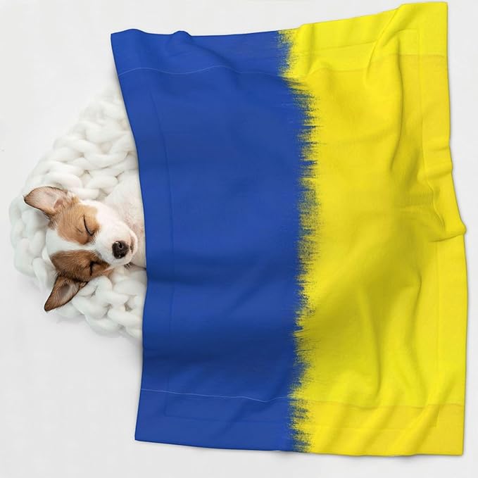 Two Sided Plush Pet Blanket for Crates Carriers Home Use, Abstract Artistic Ukrainian Flag, Reversible Throw with Cozy Dot Fabric and Silky Reverse for Small Large Pets
