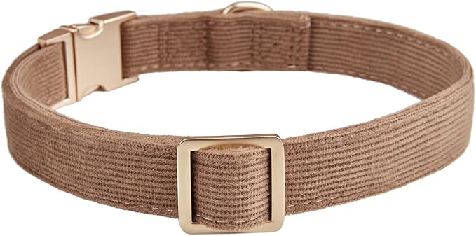 Soft Cotton Dog Collar with Metal Buckle Adjustable Heavy Duty Comfy Corduroy Collars for Small Medium Large Dogs,Brown,Medium