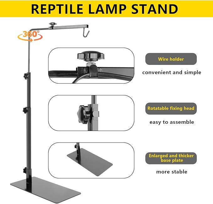 Reptile Lamp Stand , Adjustable 14-37 Inch Heat Lamp Stand , Reptile Light Stand Holder Lamp Hanging Bracket Metal Support for Glass Terrarium