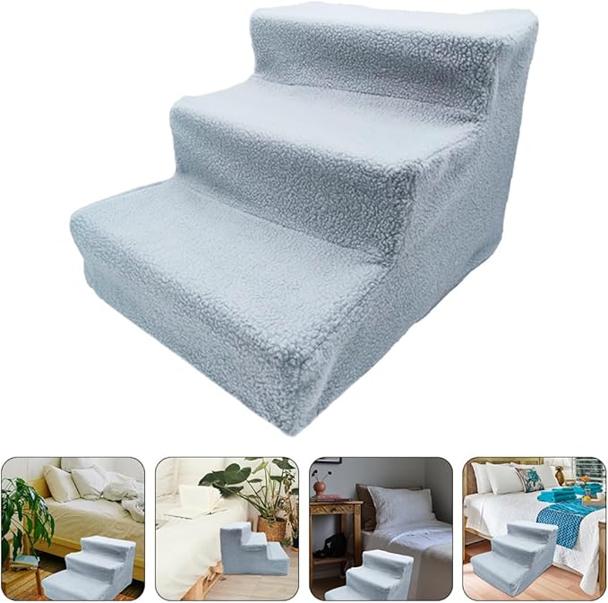 Pet Ladder Dog Stairs Cat Steps Ramp Gray Non-Slip Pet Climb Ladder for Beds and Furniture Suitable for Puppies and Small Dogs