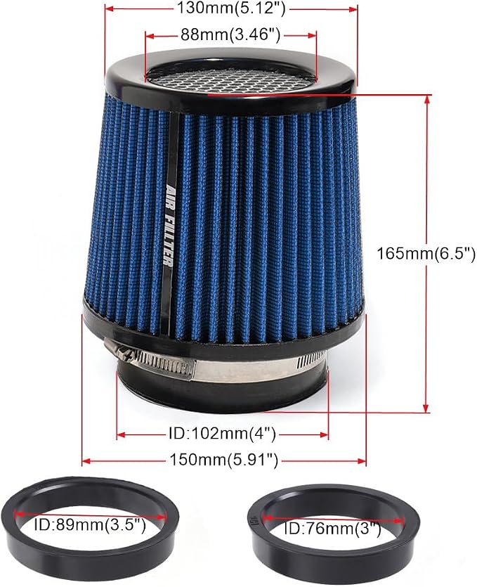 3" 3.5" 4" Inlet Car Replacement Cold Air Intake Filter 76mm 89mm 102mm 3 Sizes