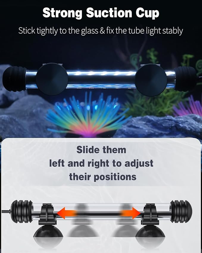 Pawfly 1.8 W Aquarium LED Light 7.5 Inch Underwater Fish Tank Light with Timer Auto On/Off Fish Tank Background Light with 8 Lighting Modes Submersible Multi-Colored Tube Light for Decoration