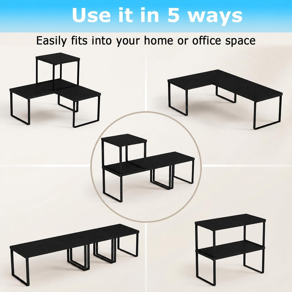 Aothia Desktop Shelf Organizer, 2-Tier Stackable Desk Shelves, Black