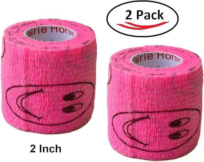 Vet Wrap Wrap Tape (Pink with Smiles) (2 Pack) (3 Inch x 15 feet) Self Adhesive Adherent Adhering Cohesive Flex Self Stick Bandage Grip Roll Dog Cat Pet Horse