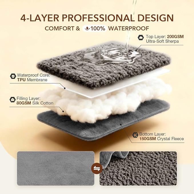 Lekereise Reversible Waterproof Dog Blanket, Super Soft Scratch-Resistant Pet Blanket, Washable Leak-Proof Cover for Sofa Bed Car Seat, for Cats to Large Dogs (Gray, 85" x 59")