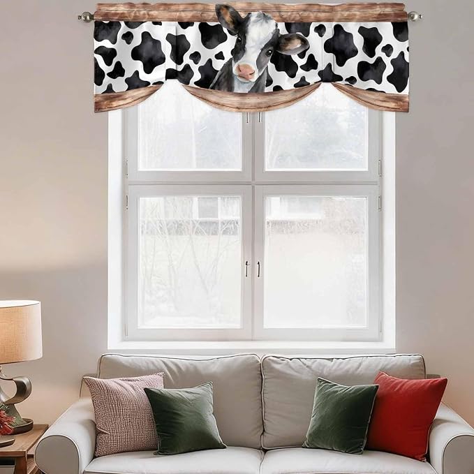 Cow Printed Tie Up Valance Curtains