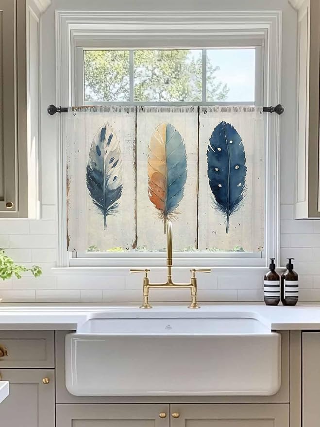 Sheer Curtains 54 Inch Length, Boho Ombre Vintage Wooden Grain Privacy Voile