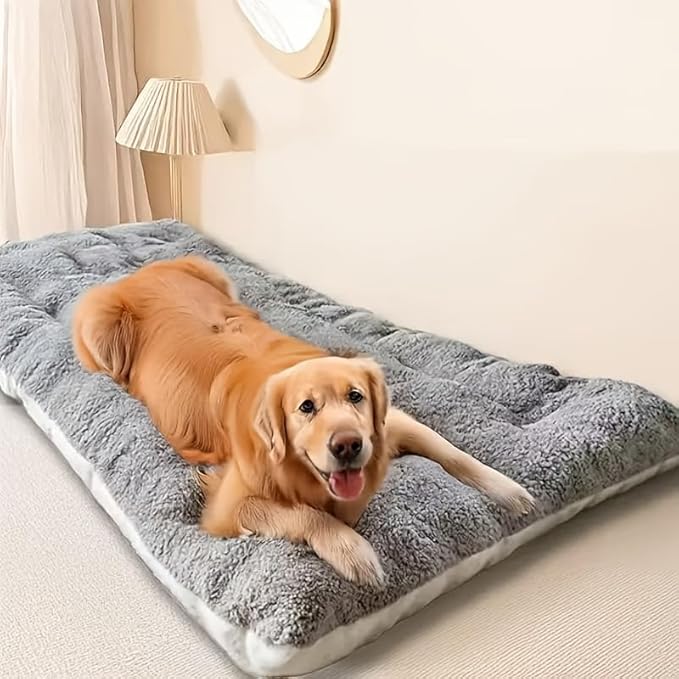 Plush Pet Bed Mat, Large Gray Quilted Dog Mattress, 47.2x23.6 Inches, Soft Fleece Cushion for Dogs and Cats Up to 88 lbs
