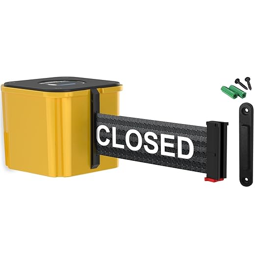 WM412 Retractable Belt Wall Mounted Yellow Crowd Control Barrier and Receiving End, 25' This Lane Closed Belt