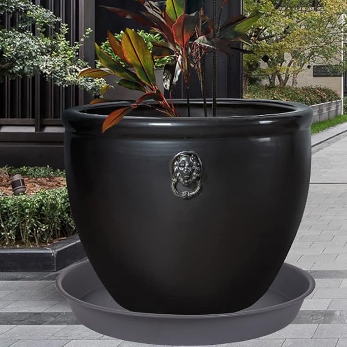 3 Pack of 25 26 inch Plant Saucer (22.7 Inch Base), 4.2" Depth, Large Deep Plastic Flower Planter Water Trays for Indoors Outdoor Bath Bath, Plant Drip Trays for Pot (26", Gray)