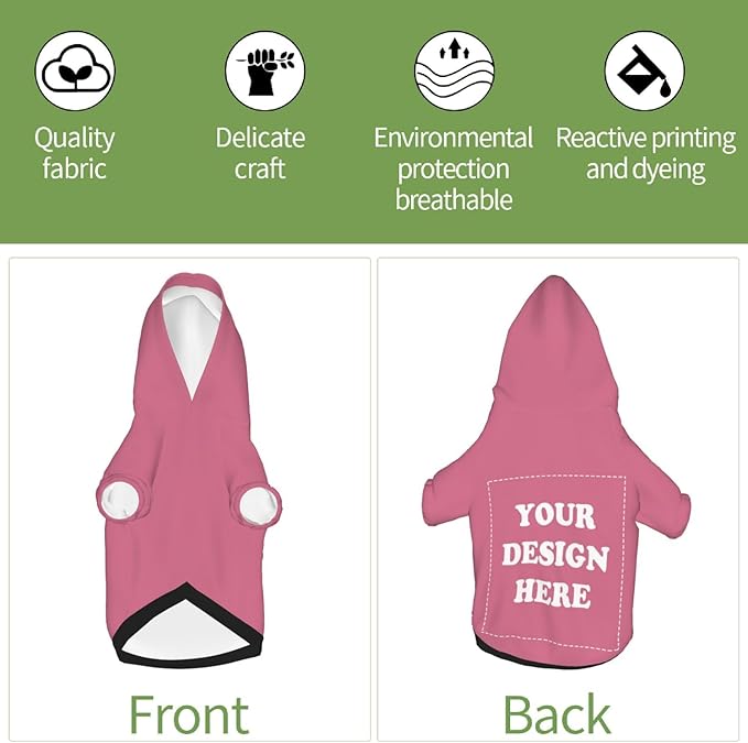 Personalized Chihuahua Dog Hoodie, Custom Pet Warm Sweatshirt Costume with Name Number Photo, Customize ID Clothes for Pupppy Kitten Dogs Cats, DarkPink, S