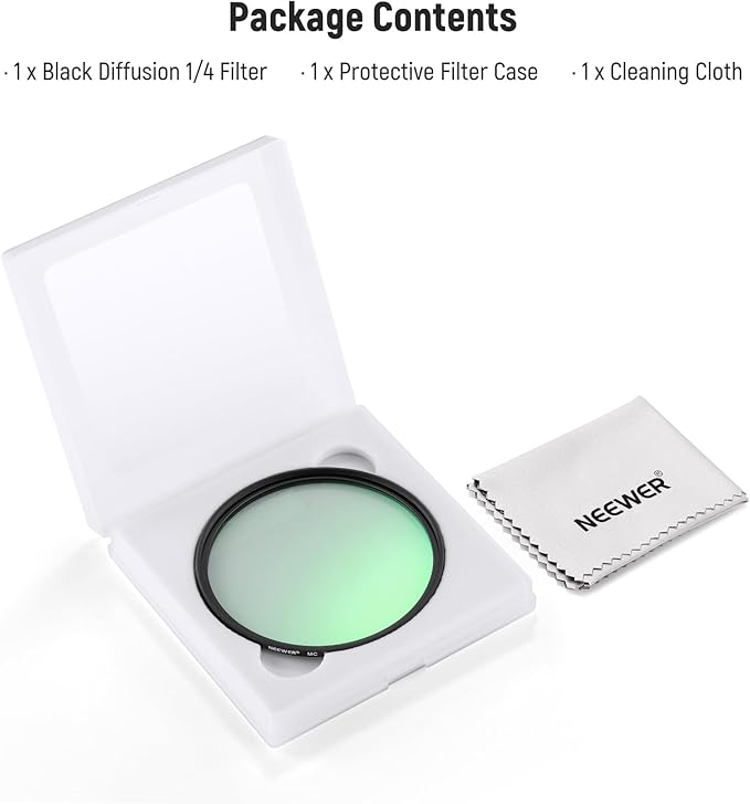 NEEWER 55mm Black Diffusion 1/4 Filter Dreamy Soft Cinematic Effect Filter