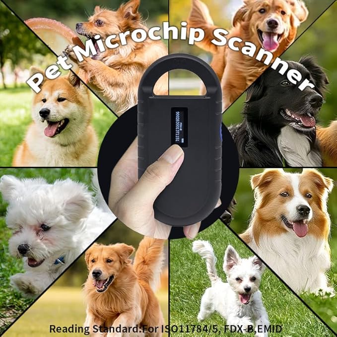 Pet Microchip Scanner ISO11784/85/FDX-B/EMID Animal Handheld Reader,134.2kHz Pet ID Scanner Rechargeable Animal Chip Registration, for Dog/Cat/Pig/Animal (Pure Black) with Storage Memory