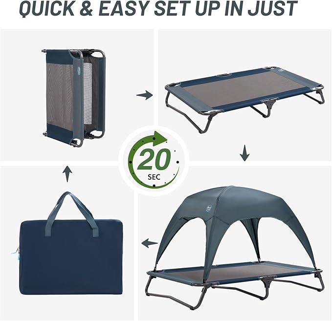 Timber Ridge Outdoor Dog Bed with Canopy, Cooling Elevated Dog Bed Portable Raised Dog Bed with Removable Canopy Shade Tent, Dog Bed Dog Shade for Outside, Medium, Grey