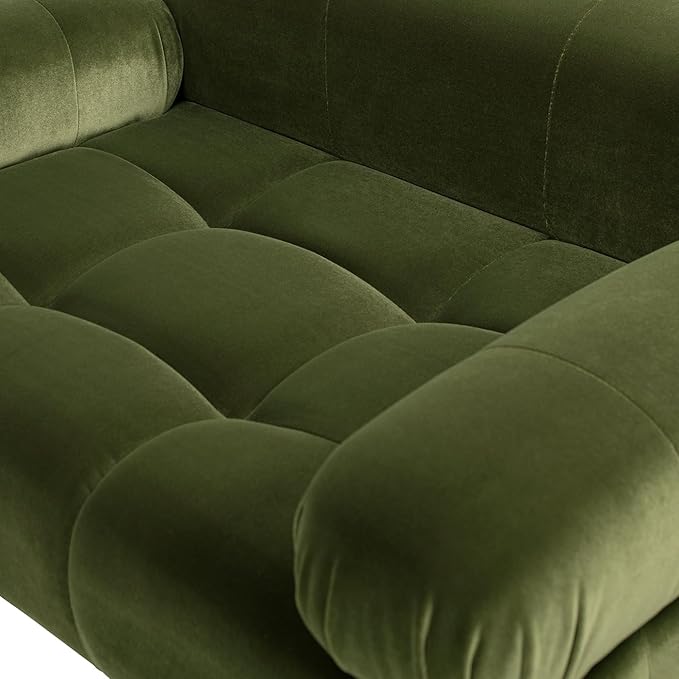 Marcel Upholstered Modern Pet Bed for Small & Medium Dogs and Cats, Sofa-Style Dog Bed with Bolstered Arms, Tufted Cushion, Water & Stain Resistant Velvet (Olive Green)