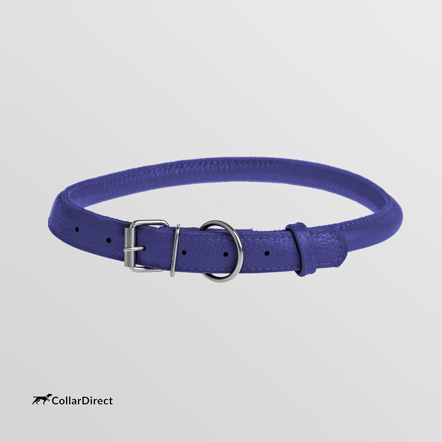 CollarDirect Rolled Leather Dog Collar, Soft Padded Round Puppy Collar, Handmade Genuine Leather Collar Dog Small Large Cat Collars 13 Colors (8-11 Inch, Purple Textured)