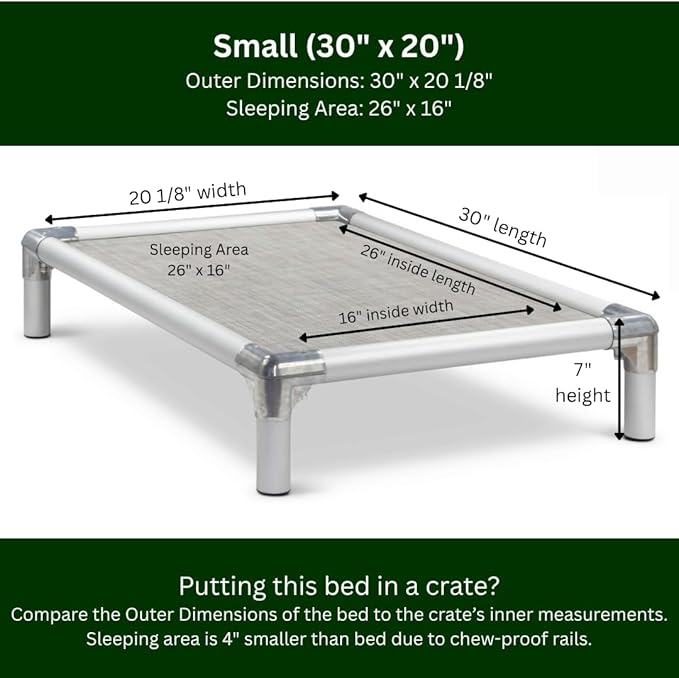 Kuranda Chewproof Elevated Pet Bed - Silver Aluminum - 30" x 20" - Sunsure Textilene - Birch
