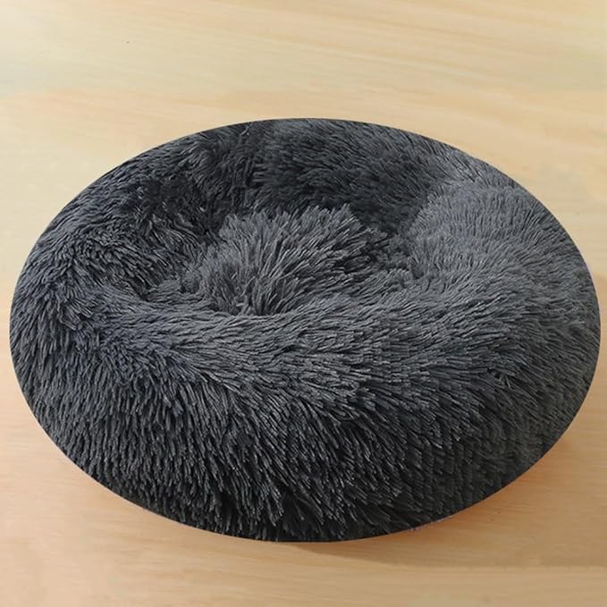 Donut Dog Bed Cat Bed, 20 Inch Round Fluffy Dog Beds for Small Dogs and Cats, Anti-Anxiety Donut Dogs Cuddler Bed, Washable Pet Bed for Medium Cats (Dark Grey)