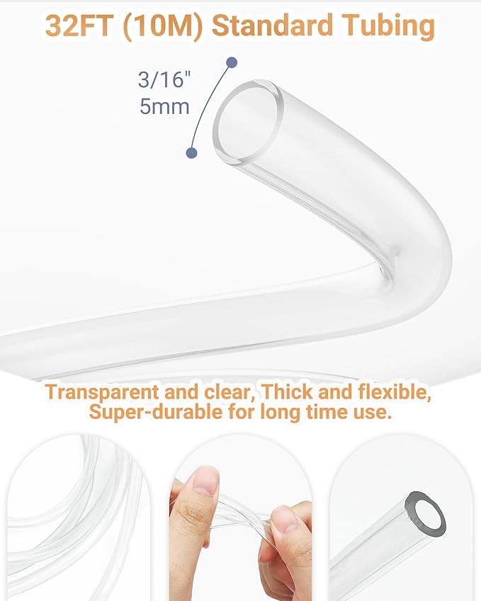 33 Feet Aquarium Airline Tubing, Standard 3/16” Tubing for Fish Tank Air Pumps, Terrariums (30 feet/Clear)