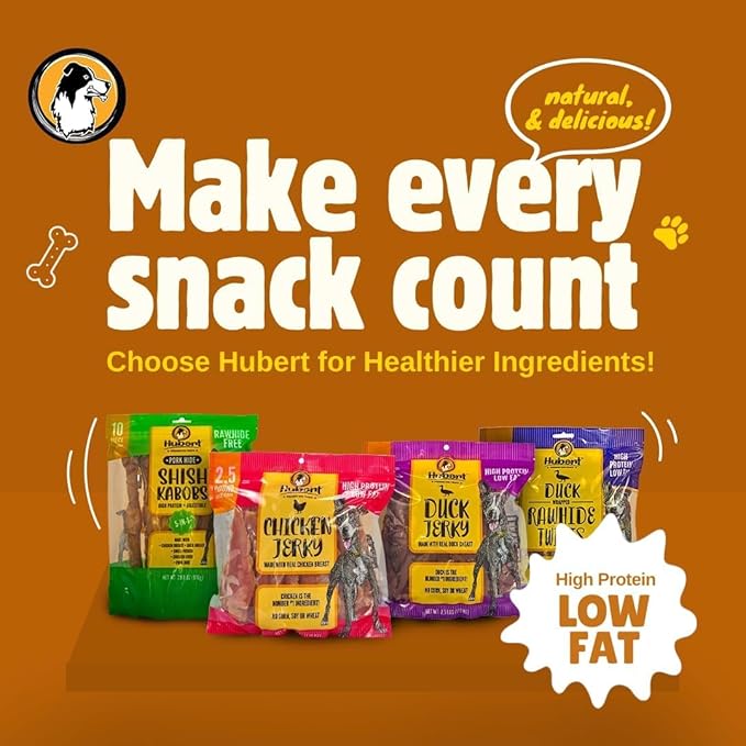 Hubert Pet Triple Flavored Rawhide Kabobs, Chicken, Duck & Pork Hide Dog Chews, All Natural Treats for All Dog Sizes, 1 lb Resealable Bag