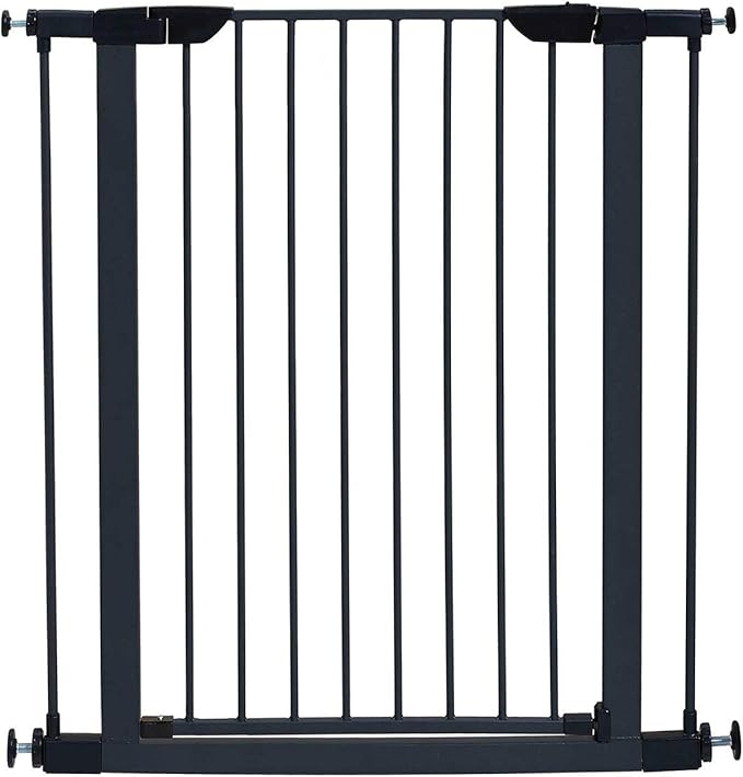 MidWest Homes for Pets 29 Inches Tall Walk-Through Steel Pet Gate, Pressure Mounted Dog Gate with Glow Strip Measures 29H x 29.5-38W Inches & Includes Two 3-Inch-Wide Extensions, Graphite