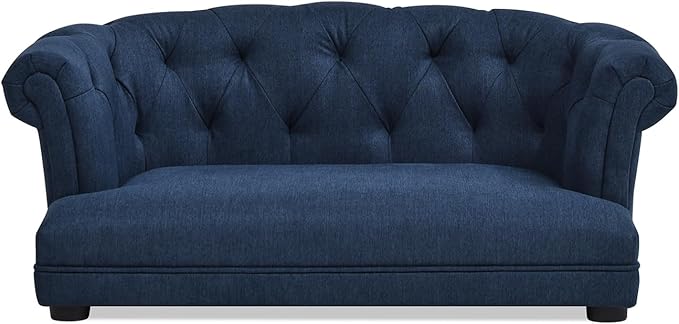 36.5" Chesterfield Dog Sofa Bed, Polyester Upholstered Pet Couch with Tufted Back, Foam Filled Dog Bed for Living Room or Bedroom, Medium Size, Blue