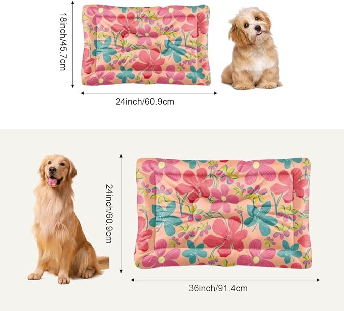 Pastel Pink Floral Dog Beds and Furniture Washable Mat Dog Crate Pad Washable Bed for Crate Non-Slip Bed Dogs Beds for Medium Dogs Small Mat Paw Cushion Indoor Outdoor 24X18 Inch