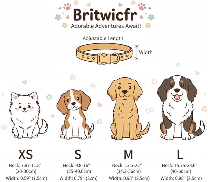 Dog Collars for Medium Dogs, Yellow Dog Collar with Cute Bow Print and Charm, Adjustable Medium Collar for Girl Female Dogs