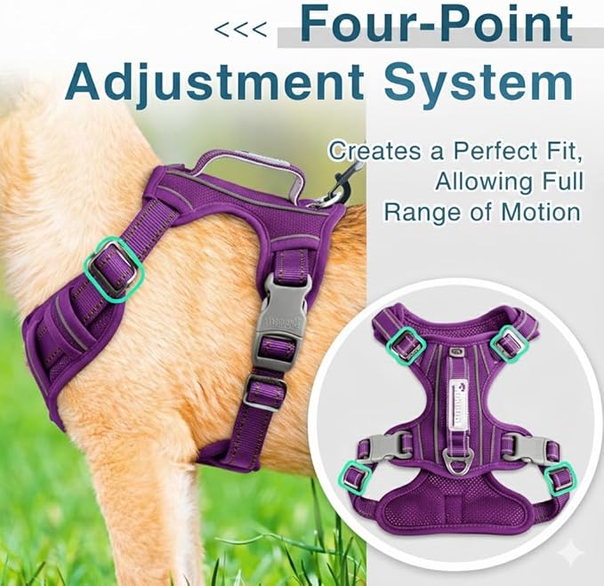 BARKBAY Dog Harness No Pull Oxford with ID Tag Pocket - Heavy Duty, Reflective, Easy Control for Large Dogs(Purple Oxford,M)
