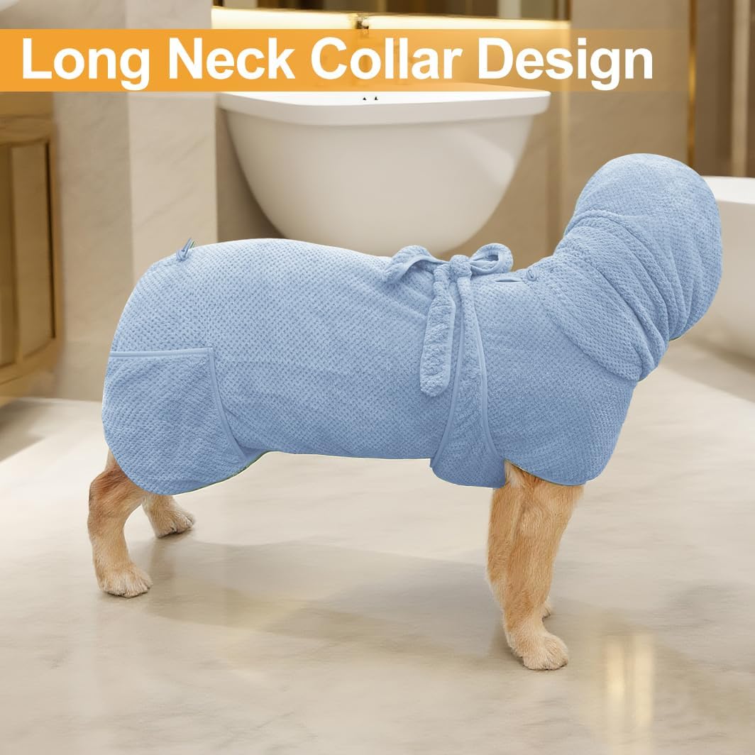 Giant Dog Bath Bubble, Quick Drying Super Absorbent Used for After Bathing, Warm Dog Towels, Adjustable Hoodies and Belts for Pet Dogs Bath Clothes Products (Blue Jacquard, 6XL)